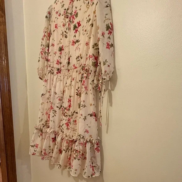 Taylor Cream Floral Dress with Pink and Red Accents - Picture 4 of 7